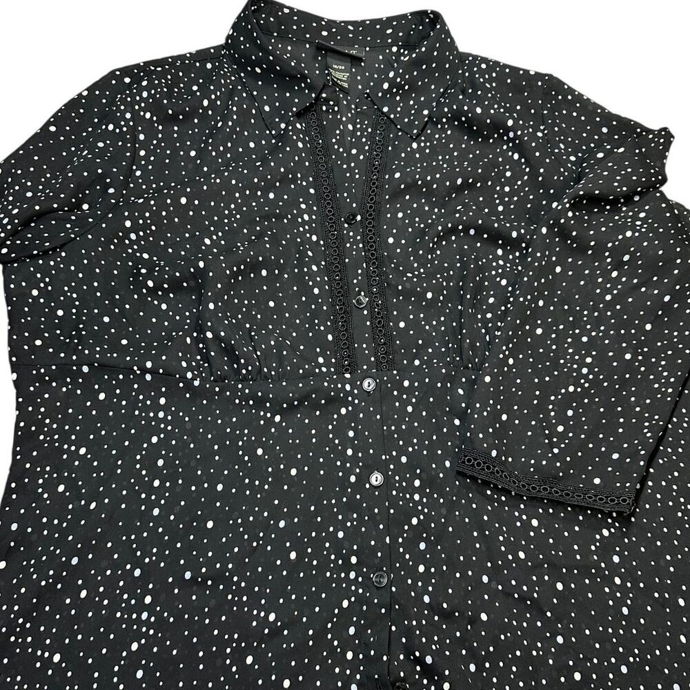 Lane Bryant Women's Blouse 18/20 Black White Dot Print Button Front Plus Size
